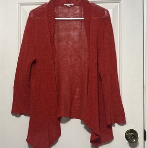Eileen Fisher Cardigan Womens Medium Open Front Linen Blend Red 3/4 Loose Sleeve